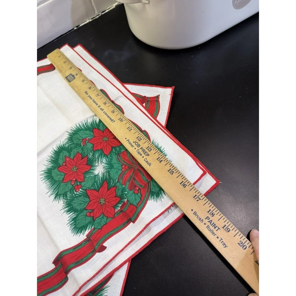 Poinsettia Holly Napkins Christmas Flower Red Green Set Of 3 Vintage‎ Brazil